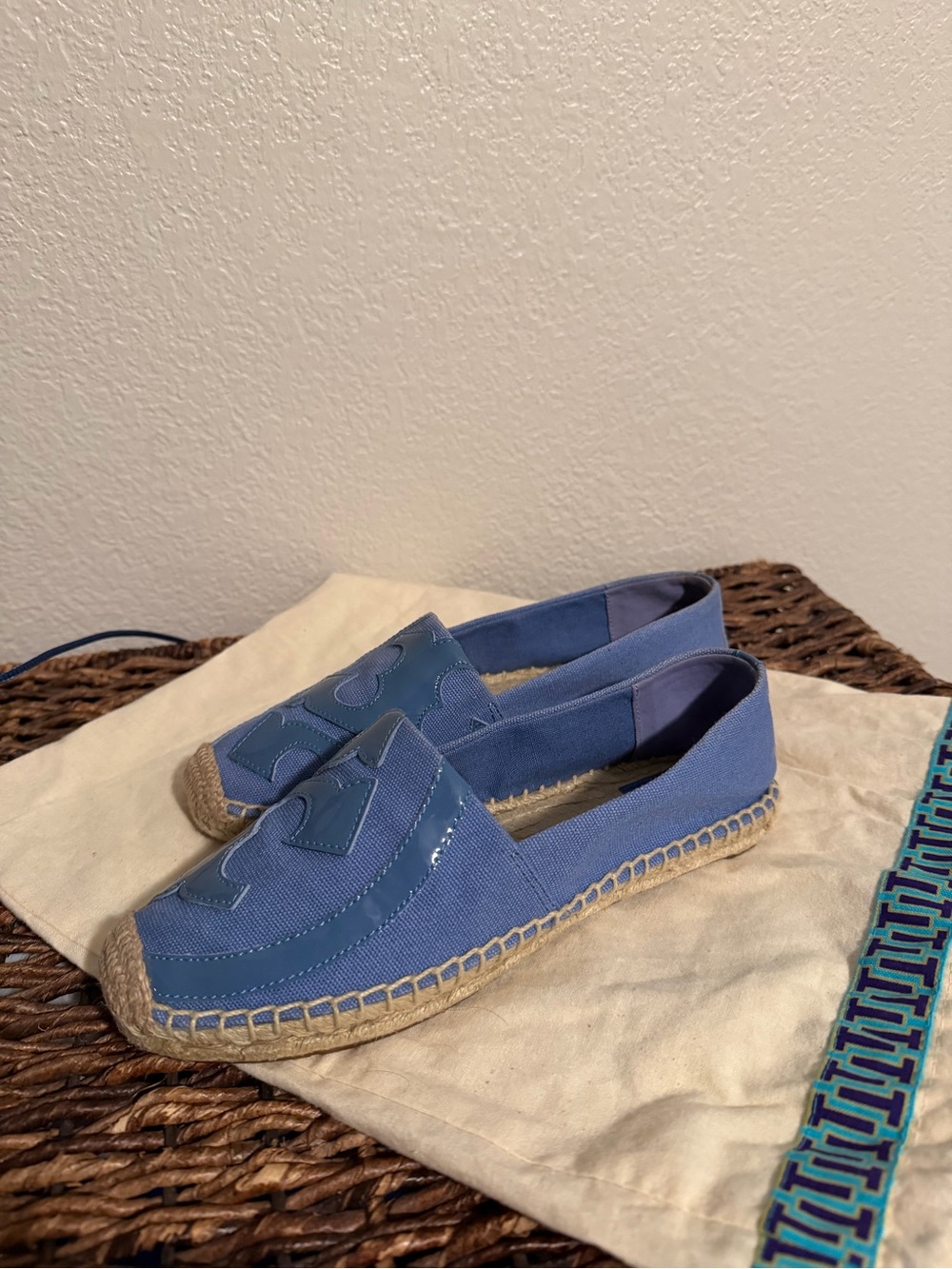 Periwinkle Canvas Espadrille Loafers with Glossy Logo Accent